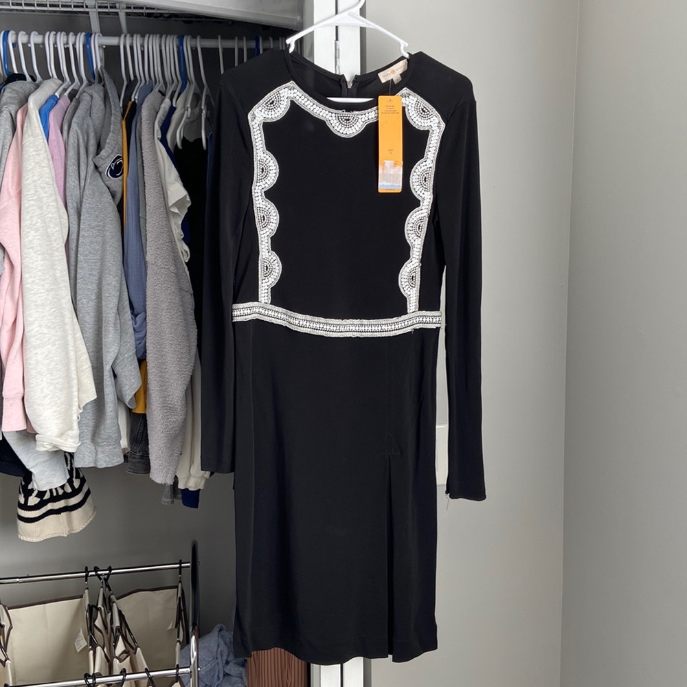 Tory Burch Black Ivory Long Sleeve Dress, flawed